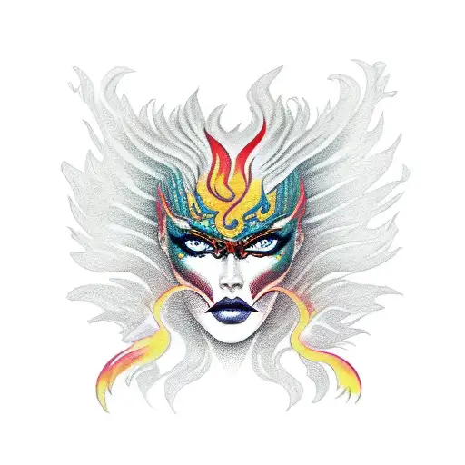 Warrior Woman With Fire Phoenix