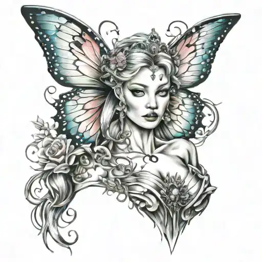 Princess Fairies Chest Tattoos Beautiful Eccentric Coloring For Women