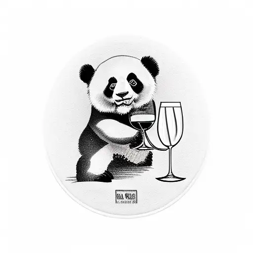 Panda Holding A Wine Glass With A Vineyard In The Background