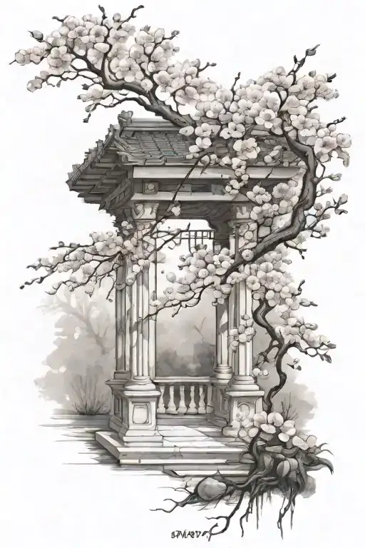 Pergola And Cherry Blossom Tree