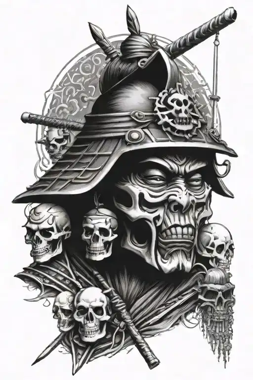 Japanese Samurai With A Skull Face