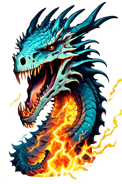 Dragon Skull With Lava And Thunder Lightning