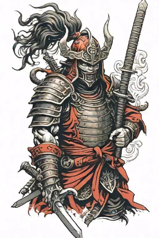 Demon Samurai Wearing Red And Black Armour