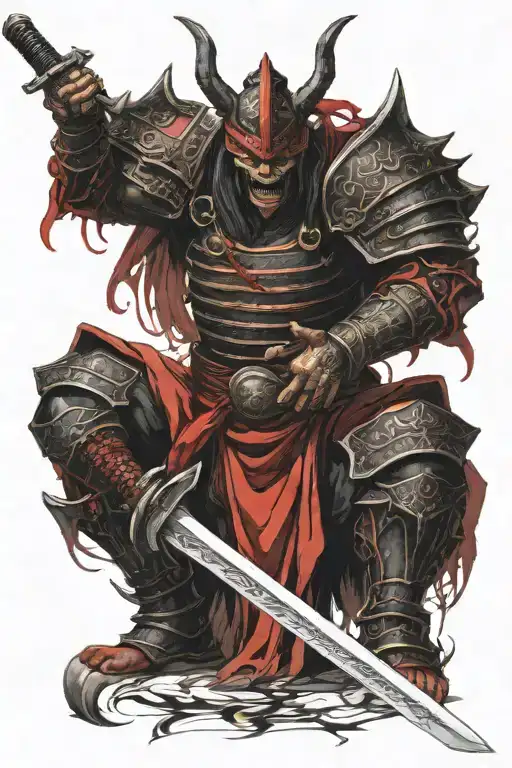 Demon Samurai With Red And Black Armour Holding 1 Sword