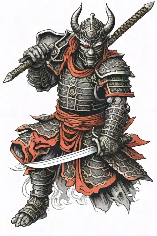 Demon Samurai With Red And Black Armour Holding 1 Sword