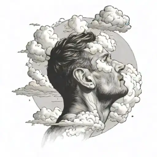 Man Reaching For The Clouds As Head Floats Away Into Space