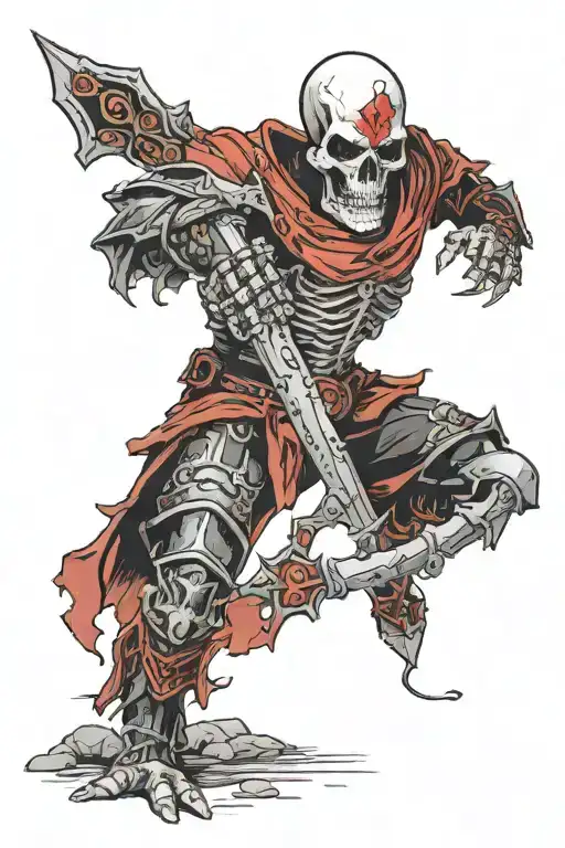 Necromancer Wearing Black And Red Armour With A Skull Face