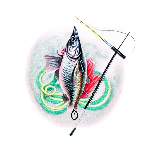 A Realistic Portrait Of A Fishing Rod With A Breast Cancer Awareness Ribbon Entwined Around It