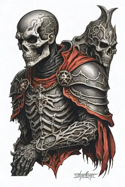 Necromancer Wearing Black And Red Armour With A Skull Face