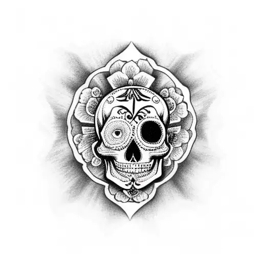 Half Sugar Skull Half Black And White Skull
