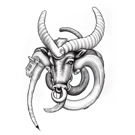 Sock Monkey Riding An Aries Ram Whilem Stabbing It In The Back With Syringe