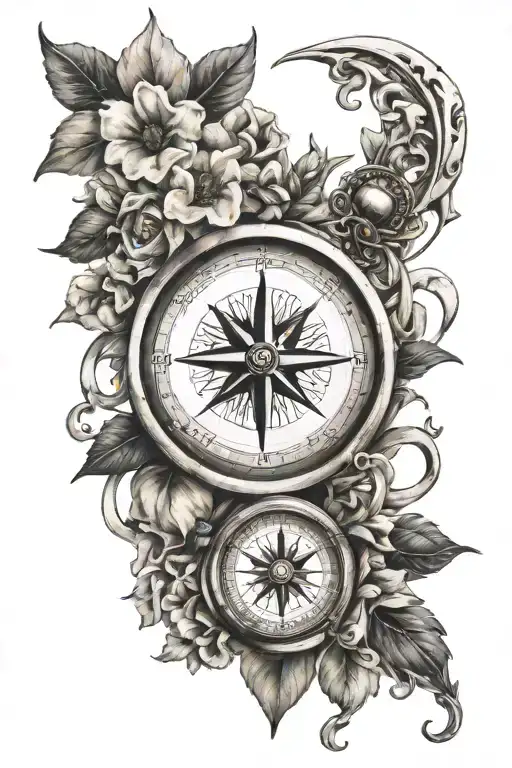 Compass With Flowers Intertwined