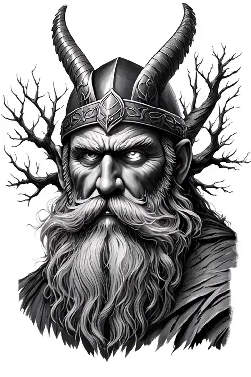 God Odin With His White Eye With A Background Tree