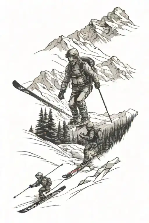 Mountains Son And Dad Ski