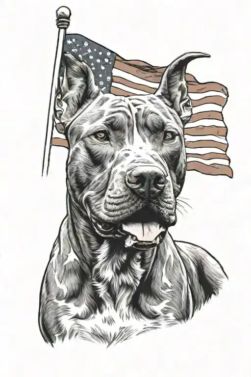 Pit Bull Terrier Dog With American Flag Waving