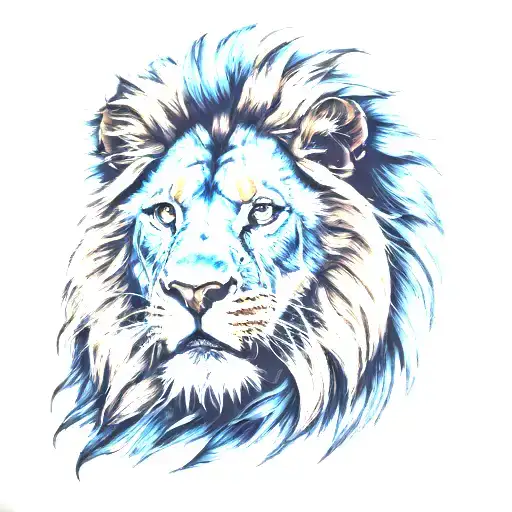 Angry Colored Lion With Blue Eyes
