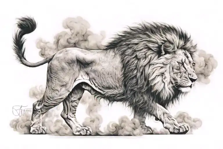 Lion Walking Out Of The Smoke