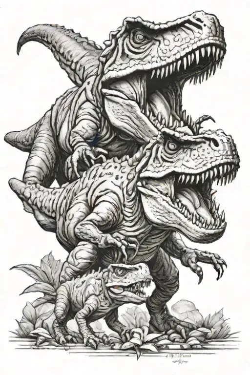 T-rex With 2 Baby T Rex