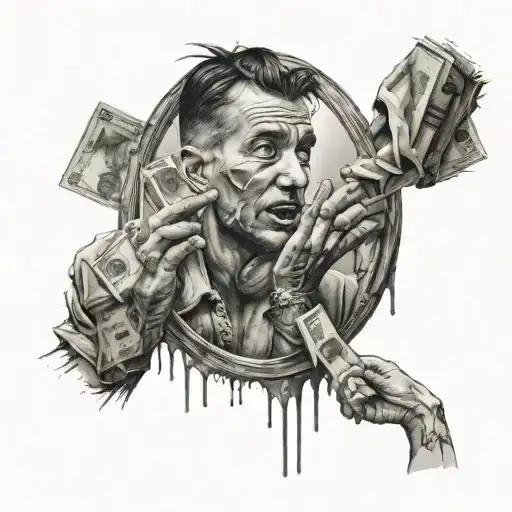 Mirror With Guy Wiping Tears With Money And Watching A Shadow Of Another Person Dissapear