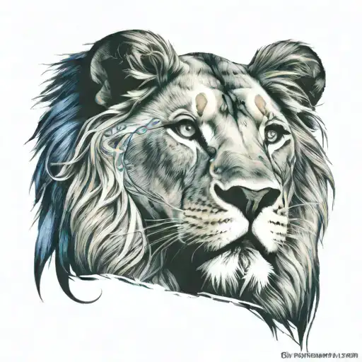 Lion Head With Blue Eyes And A Quote About Never Quitting