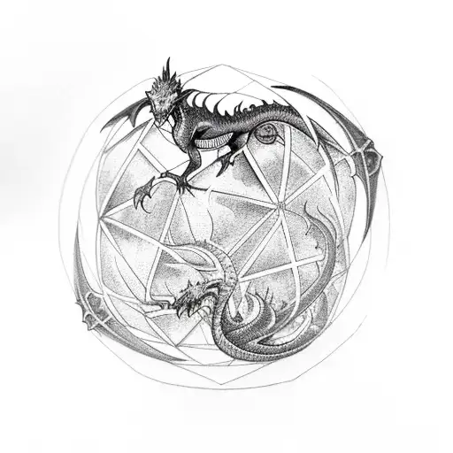 Full Body Of A Gothic Dragon Resting On Top Of A Geodesic Sphere