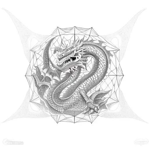 Large Gothic Dragon Breaking Out Of A Geodesic Sphere