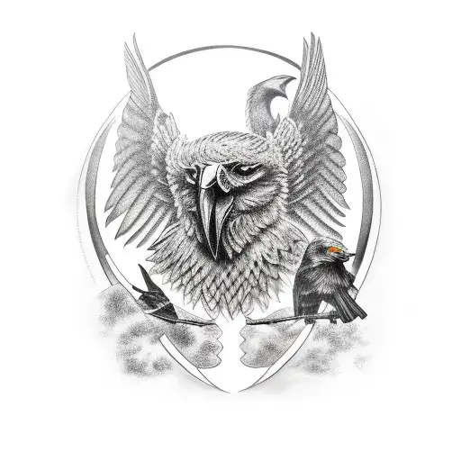 Odin With Two Crows And A Drakkar In The Background