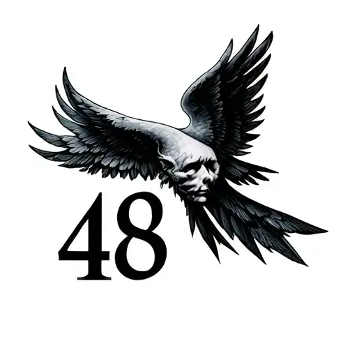 Number 48 With Wings With Symbol Of Sad Past