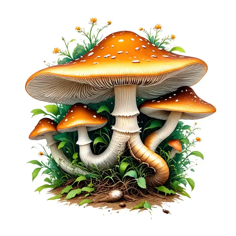 Mushrooms With Inch Worm