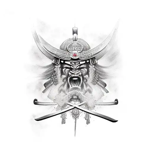 Samurai De Espalda Con Espadas Clavadas Y Cicatrices