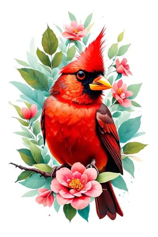 Cardinal With Flowers