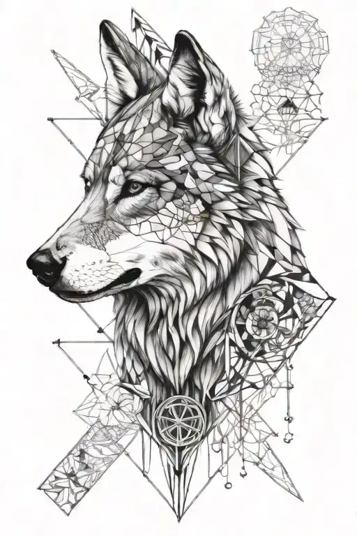 Sacred Geometry Patterns With Realistic Wolf Head