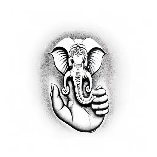 Black And White Lord Ganesha For Hand