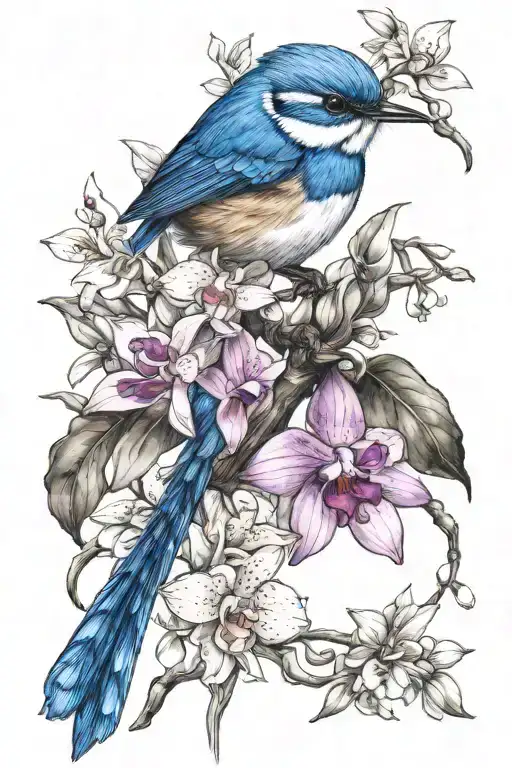 Blue Wren Bird Amongst Orchid Vine Wrapping