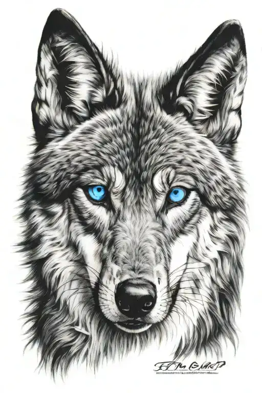 Femanine Wolf Head Bright Blue Eyes