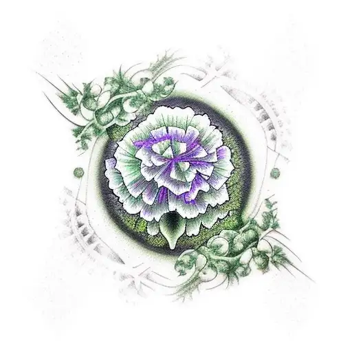 Green Carnations In The Shape Of A Radioactive Hazard Sign With Vines As The Circle Around It