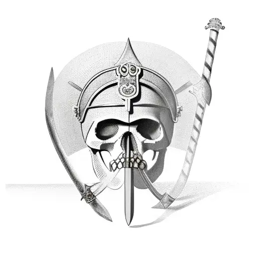 Roman Helmet With Skull And Sword Surrounded By Olive Branches