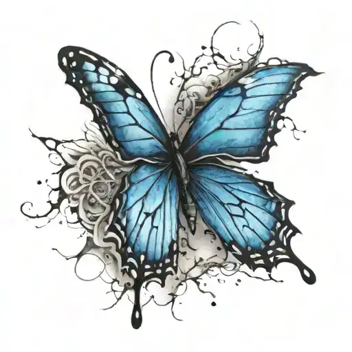 3D Blue Butterfly With 3 Number In Shadow With Sept 3 In Roman Numerals With Lightning