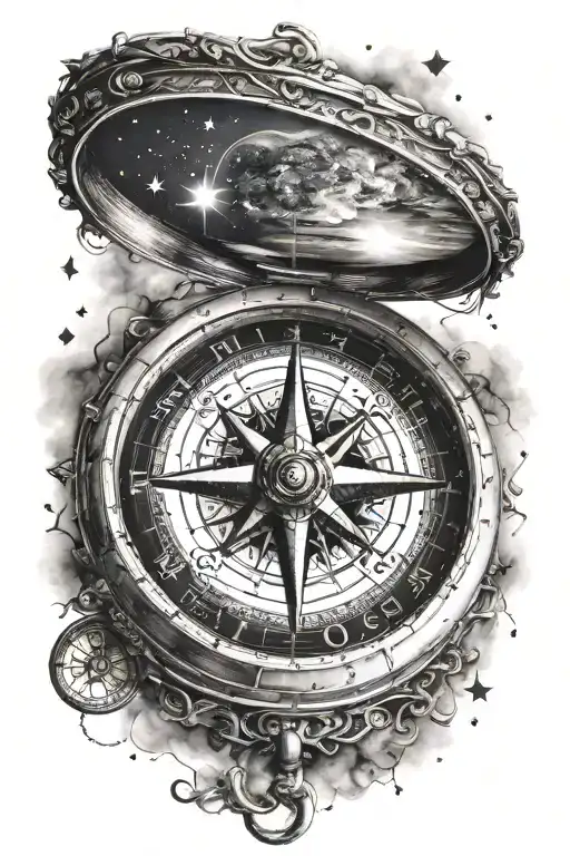 Compass With Sky Filled With Stars