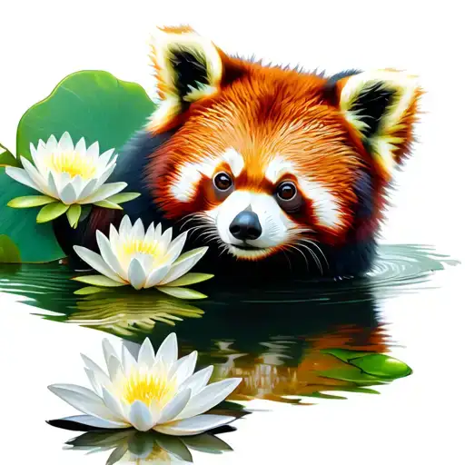 Red Panda And Water Lily