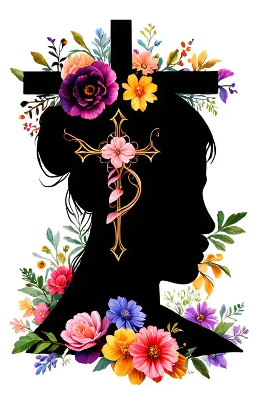 Cross With Lots Of Colorful Flowers In Background