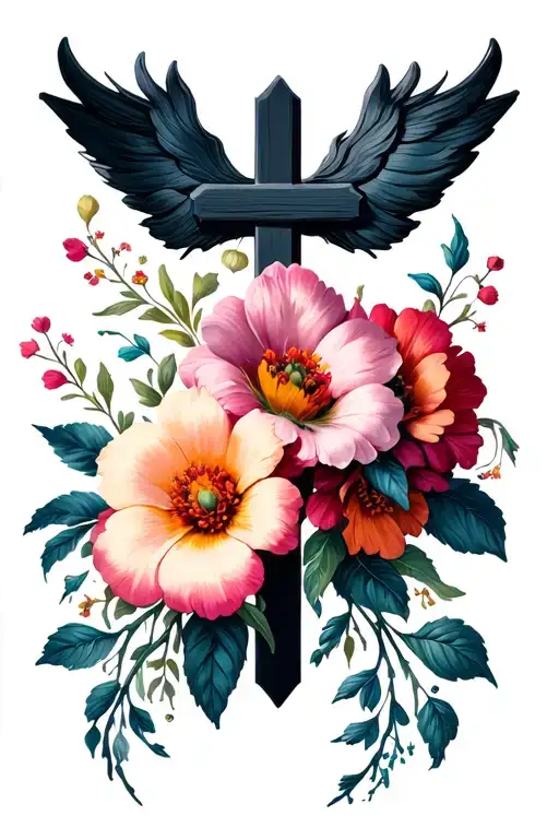 Cross With Flowers Surrounding