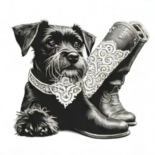 Black Schnauzer Cowgirl Next To Boots