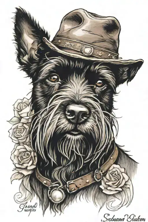 Black Schnauzer With Cowgirl Hat And Brown Eyes