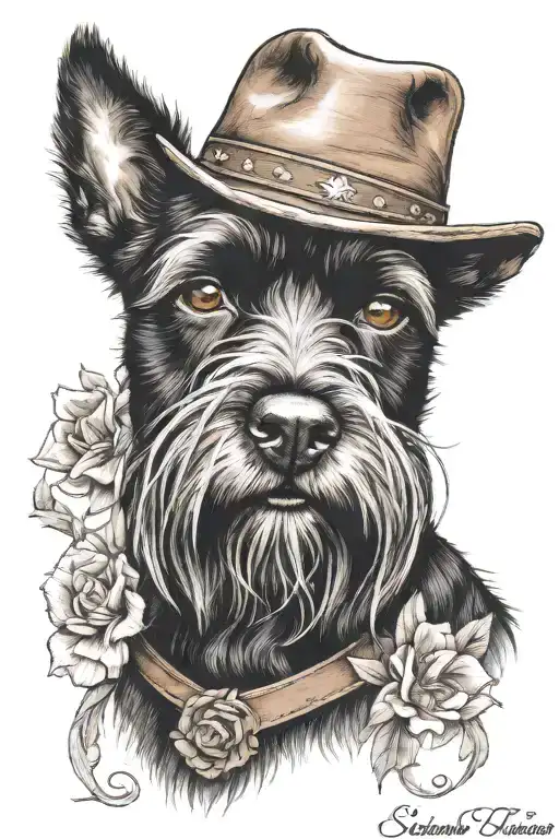 Black Schnauzer With Cowgirl Hat And Brown Eyes