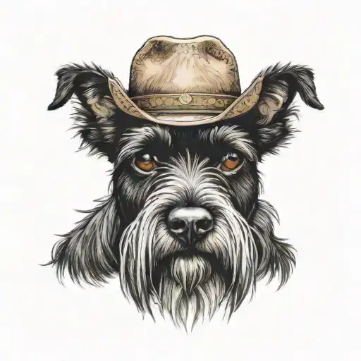 Black Schnauzer With Cowgirl Hat And Brown Eyes