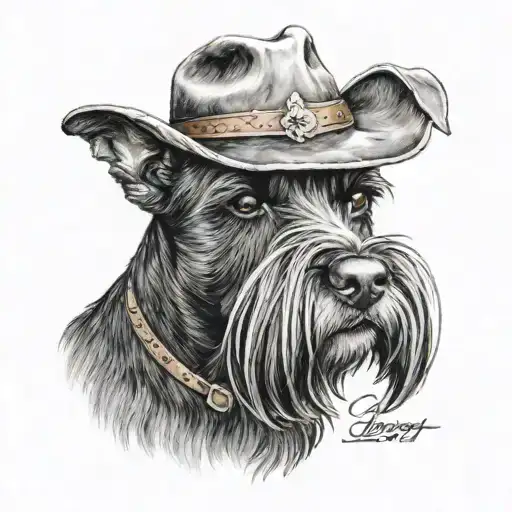 Black Schnauzer With Cowgirl Hat And Brown Eyes