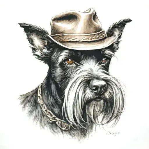 Black Schnauzer With Cowgirl Hat And Brown Eyes
