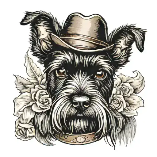 All Black Schnauzer With Cowgirl Hat And Brown Eyes