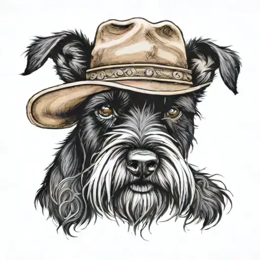 All Black Schnauzer With Cowgirl Hat And Brown Eyes